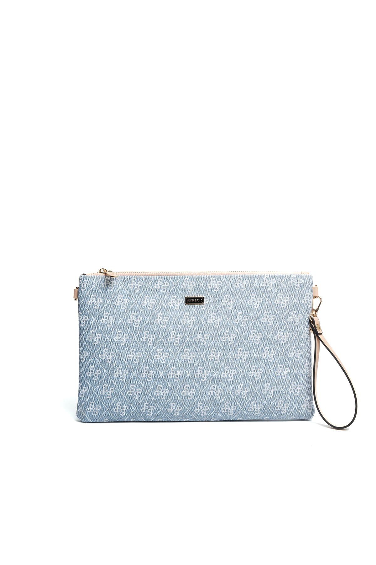 Silver Polo Mavi - Ten Monogram Kadın Portföy ve Clutch El Çantası SP1034