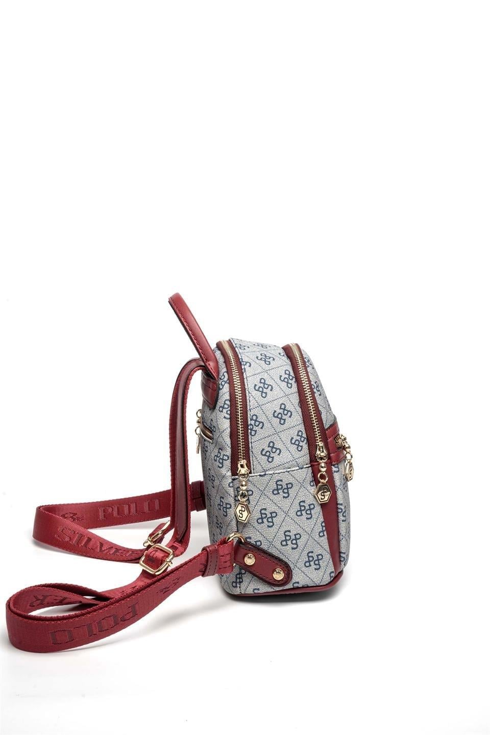 Silver Polo Gri - Bordo Monogram Kadın Sırt Çantası SP983