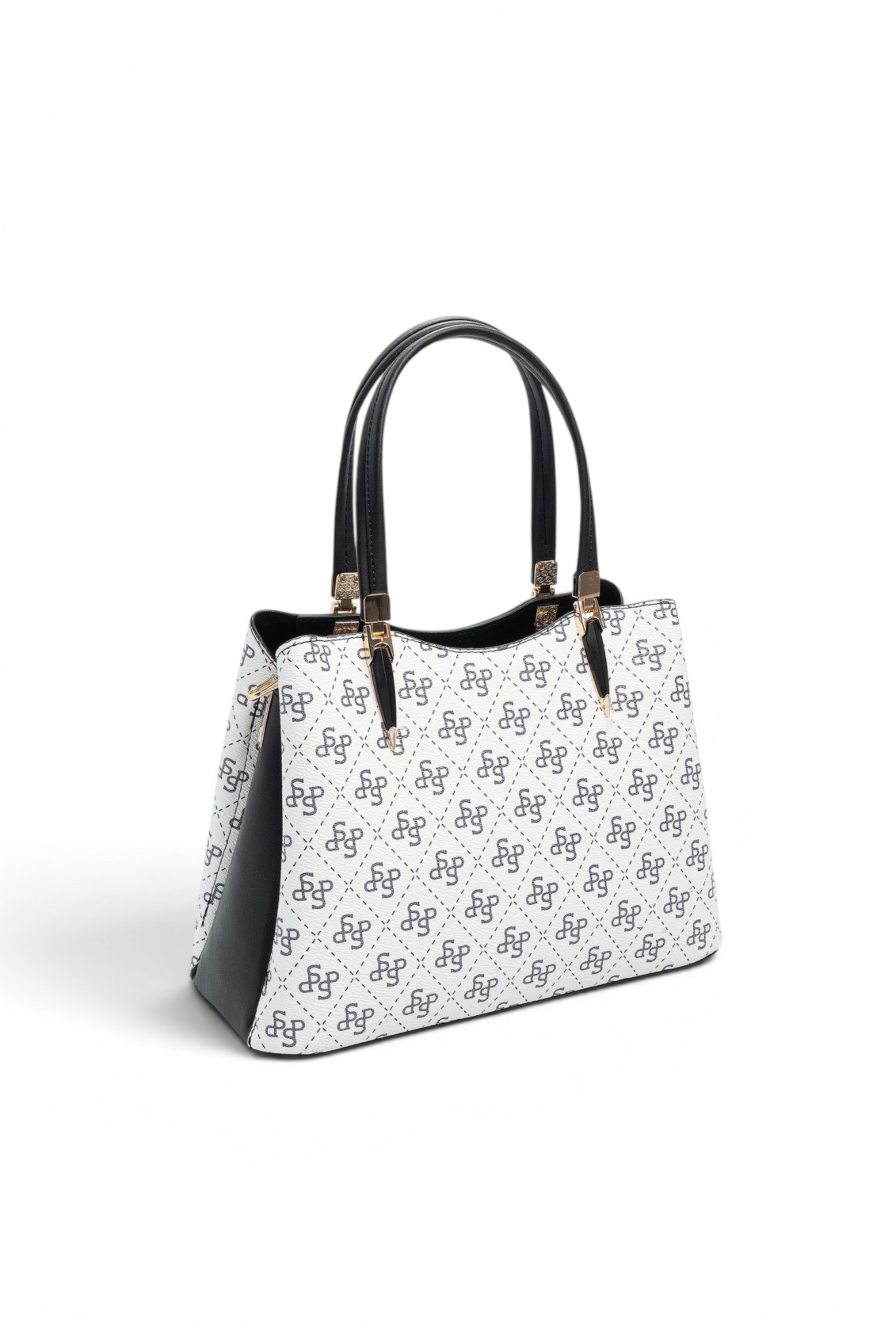 Silver Polo Beyaz - Siyah Monogram Kadın El Çantası SP1205