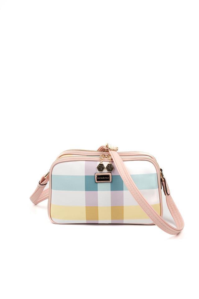 Silver Polo Lila - Pembe Ekose Kadın Çapraz Çanta SP899