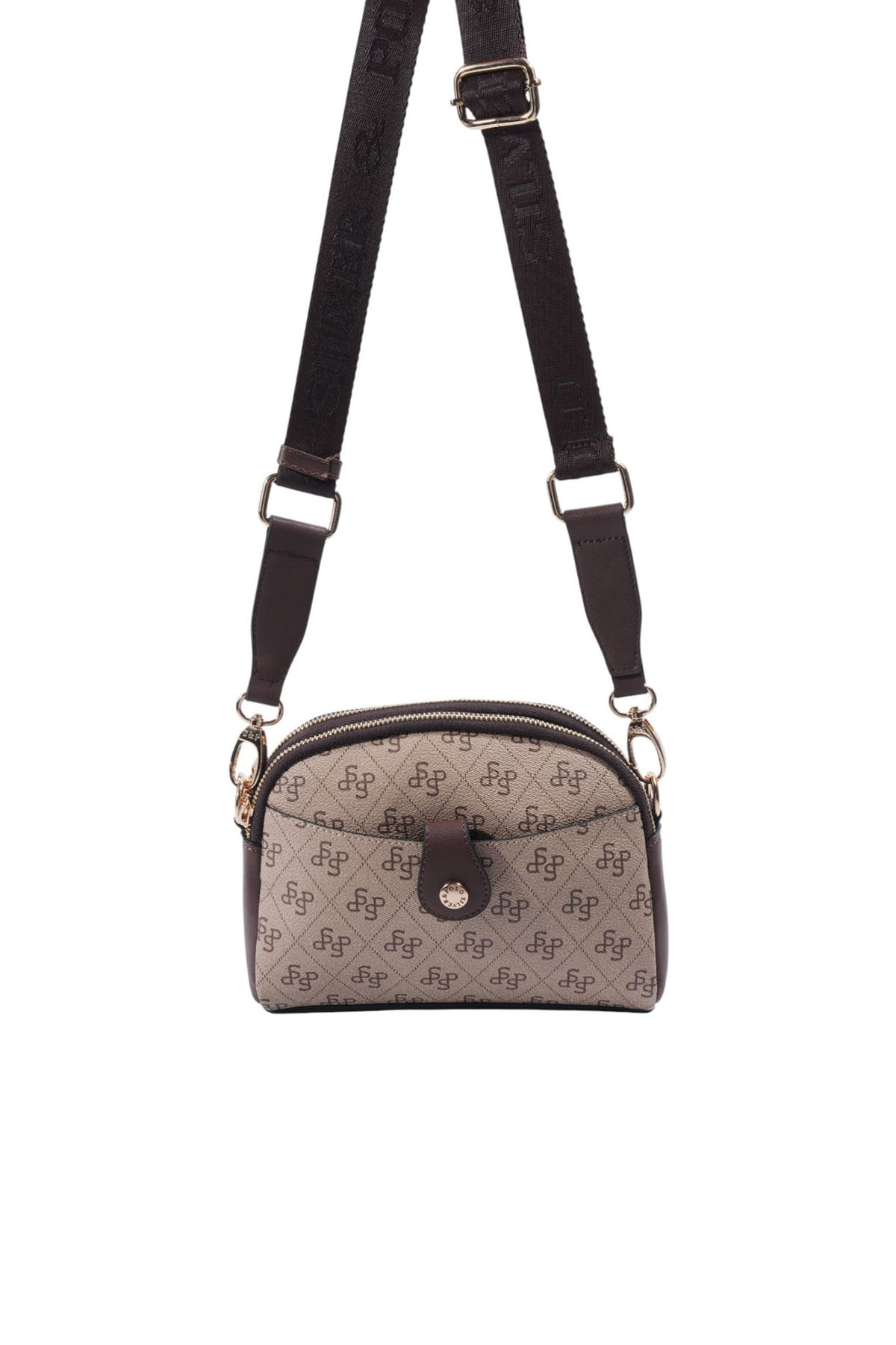 Silver Polo Koyu Bej - Kahve Monogram Kadın Çapraz Çanta SP1144