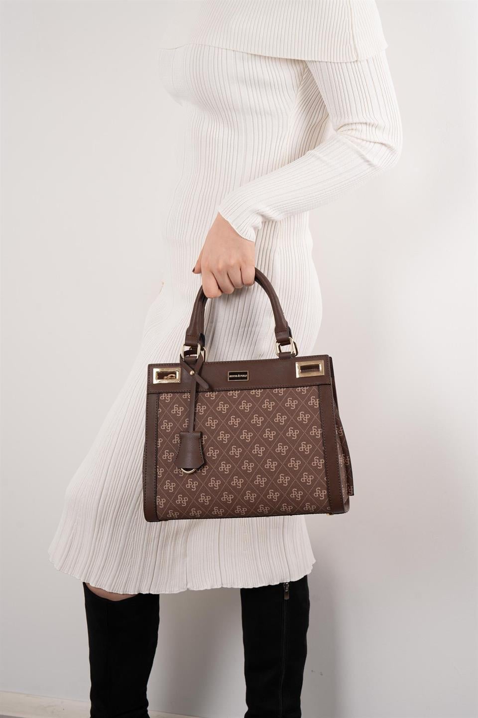 Silver Polo SP1174 Kadın El Çantası Monogram Kahve-Kahve