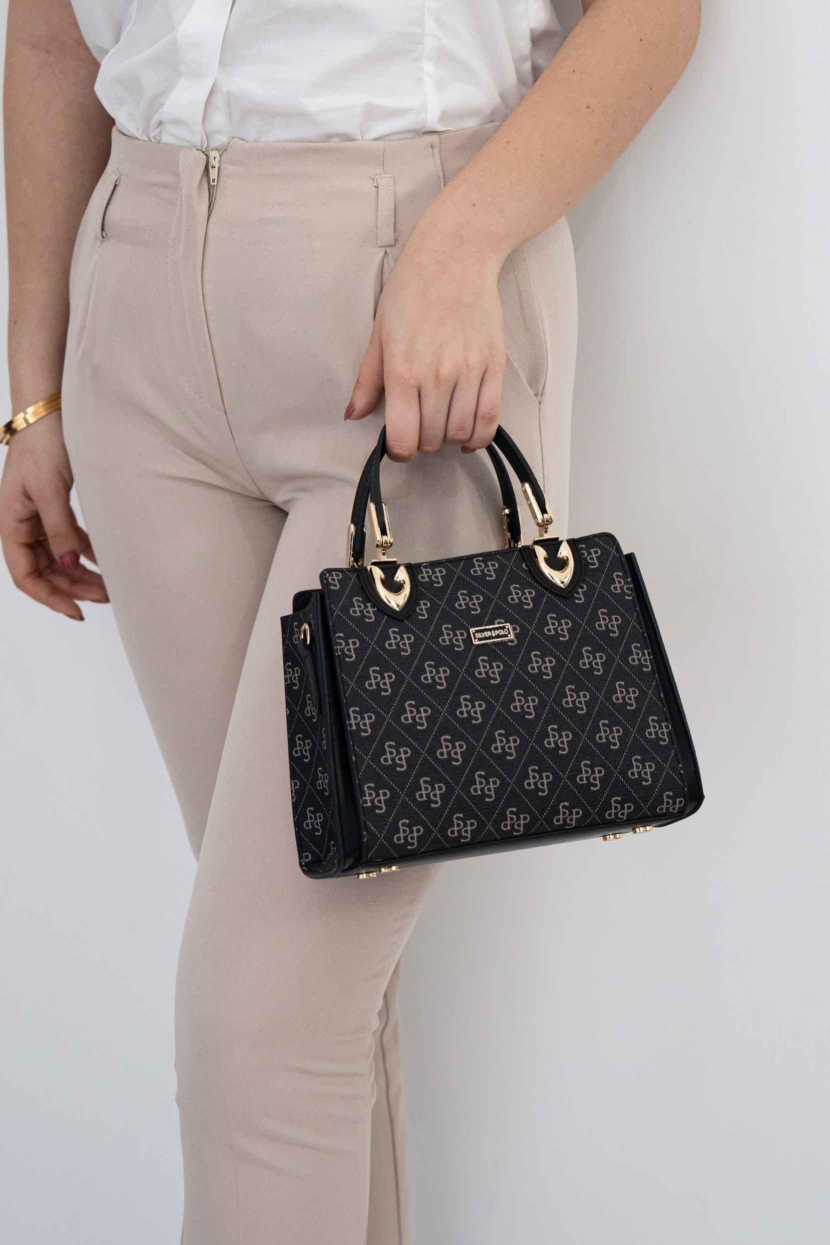 Silver Polo SP1133 Kadın El Çantası Monogram Füme-Siyah