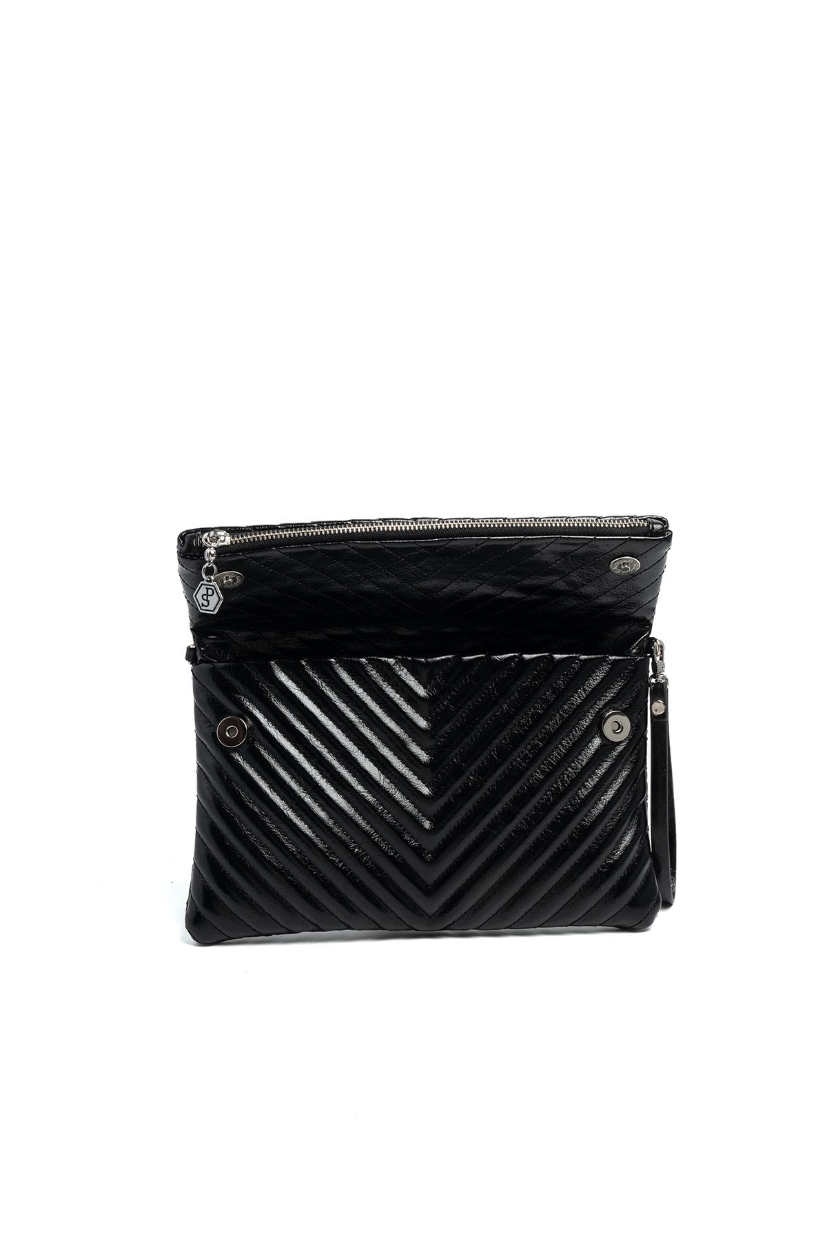 Silver Polo Kırışık Siyah - Kırışık Siyah Kapitone V Kadın Portföy ve Clutch El Çantası SP1134