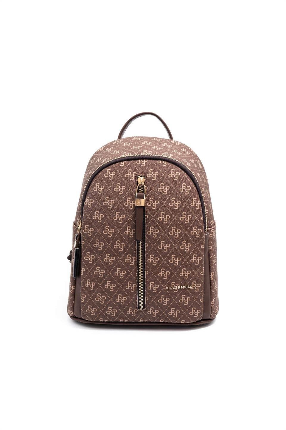 Silver & Polo SP901 Kadın Sırt Çantası Monogram Kahve