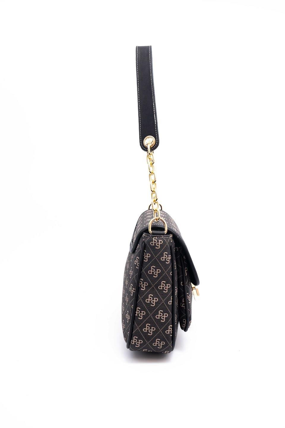 Silver & Polo SP1147 Kadın Omuz Çantası Monogram Füme-Siyah