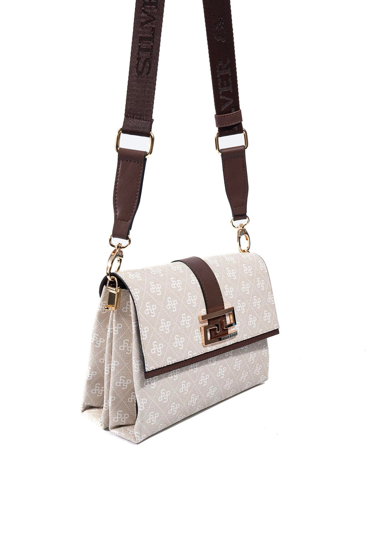 Silver Polo Taş - Kahve Monogram Kadın Çapraz Çanta SP1009