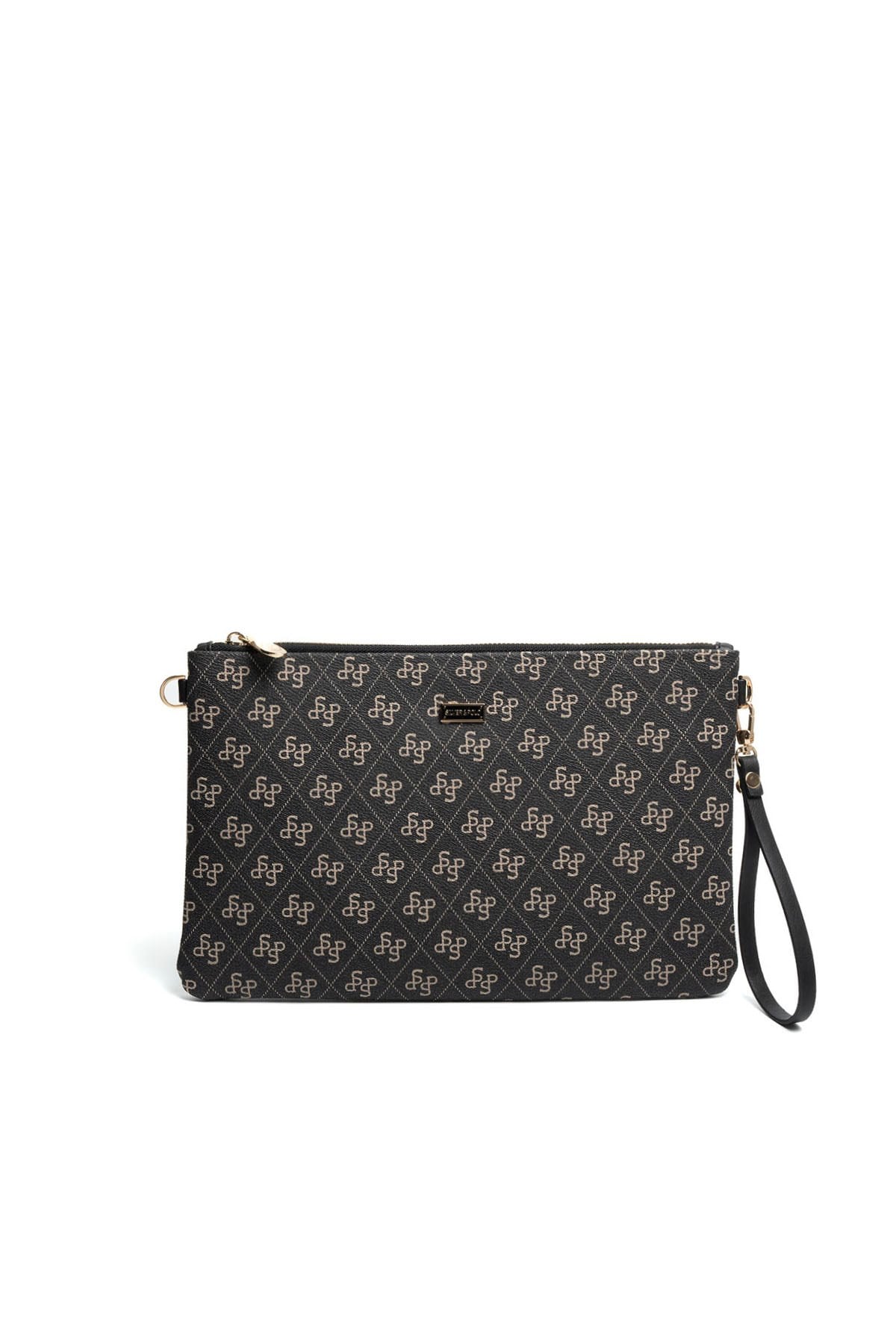 Silver Polo Füme - Siyah Monogram Kadın Portföy ve Clutch El Çantası SP1034