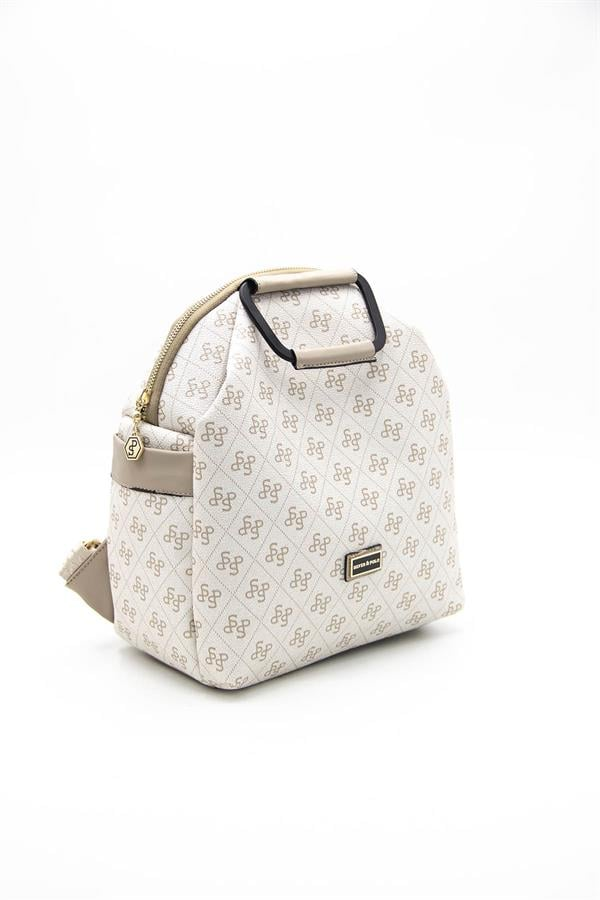 Silver & Polo SP771 Kadın Sırt Çantası Monogram Bej-Kum
