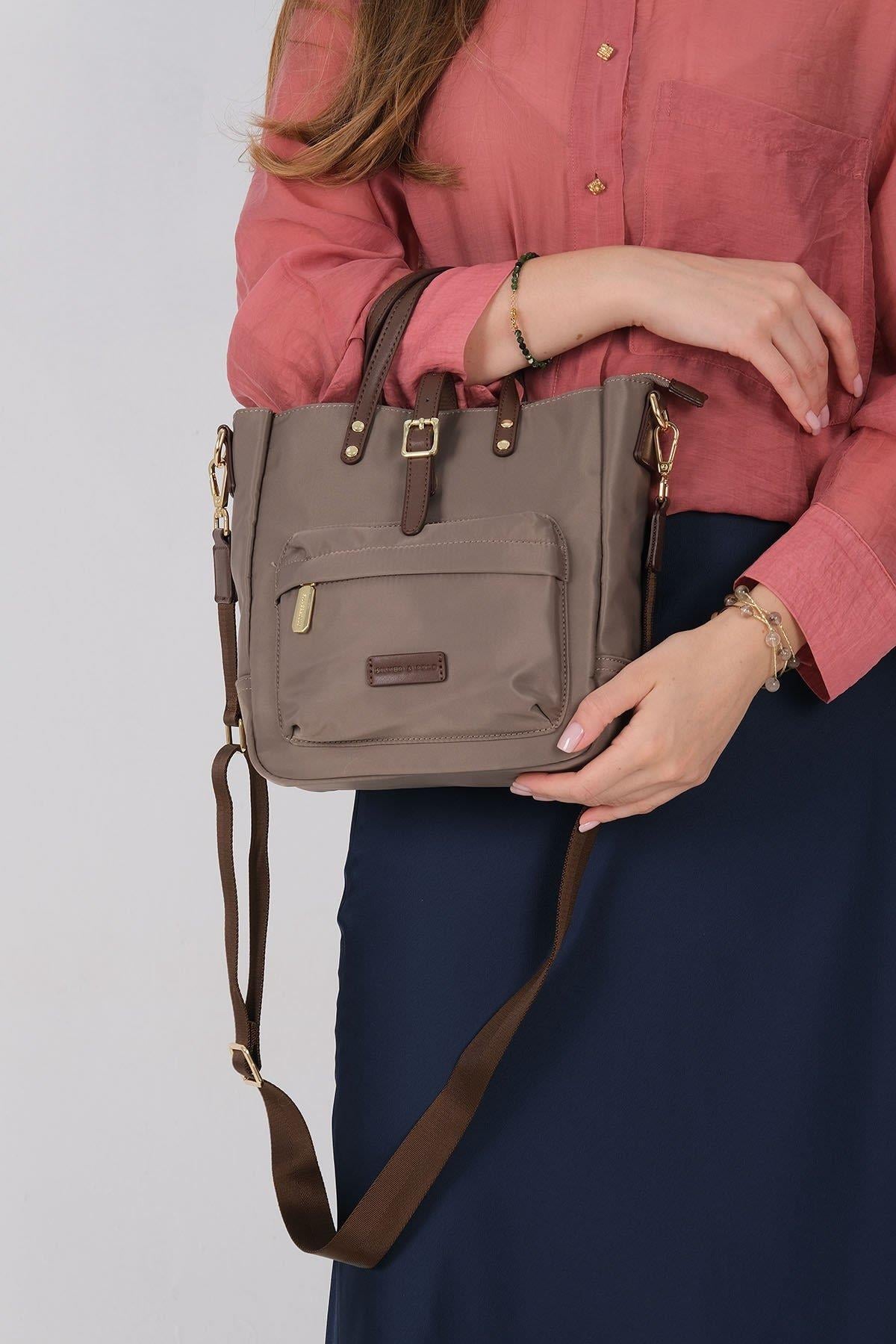 Silver Polo Kum - Kahve Saten Kadın El Çantası SP1218