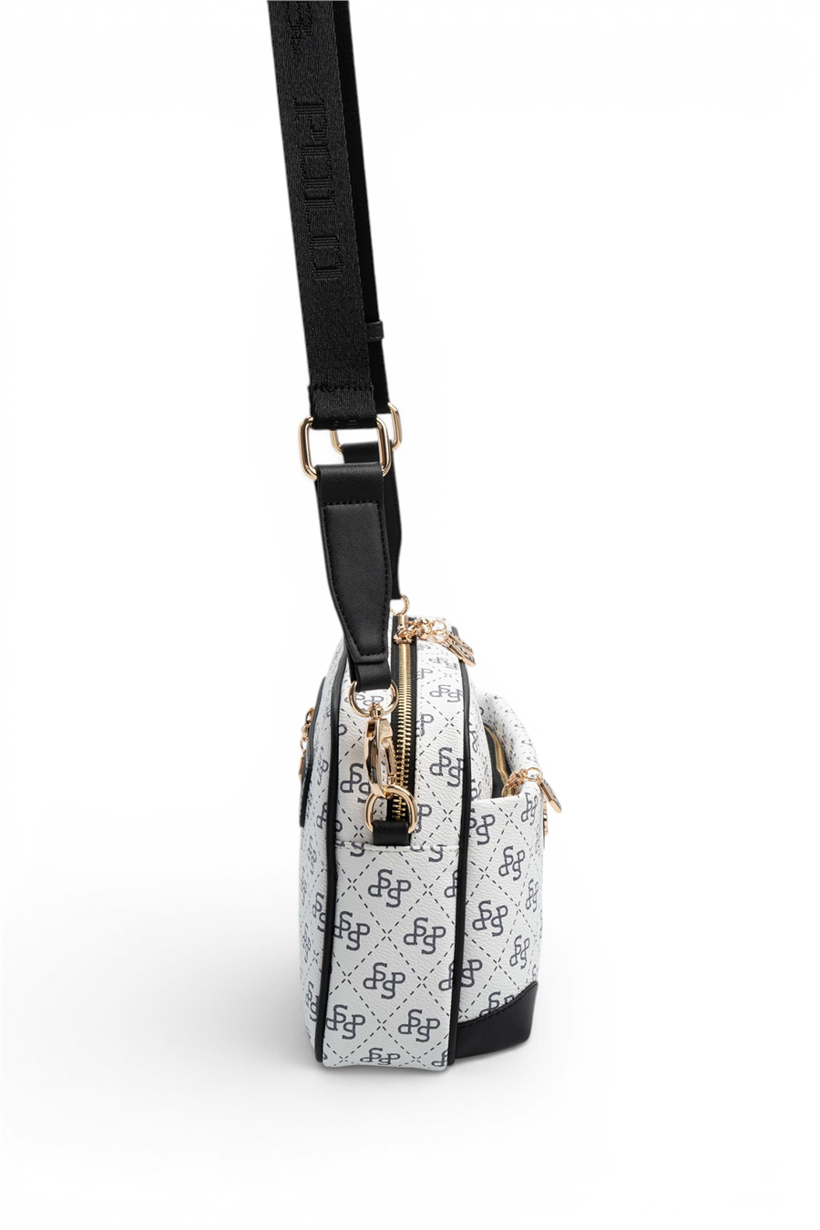 Silver Polo SP1094 Kadın Çapraz Çanta Monogram Beyaz-Siyah