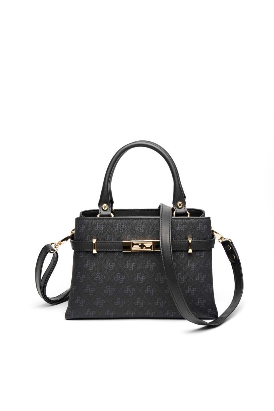 Silver & Polo SP1149 Kadın El Çantası Monogram Siyah-Siyah