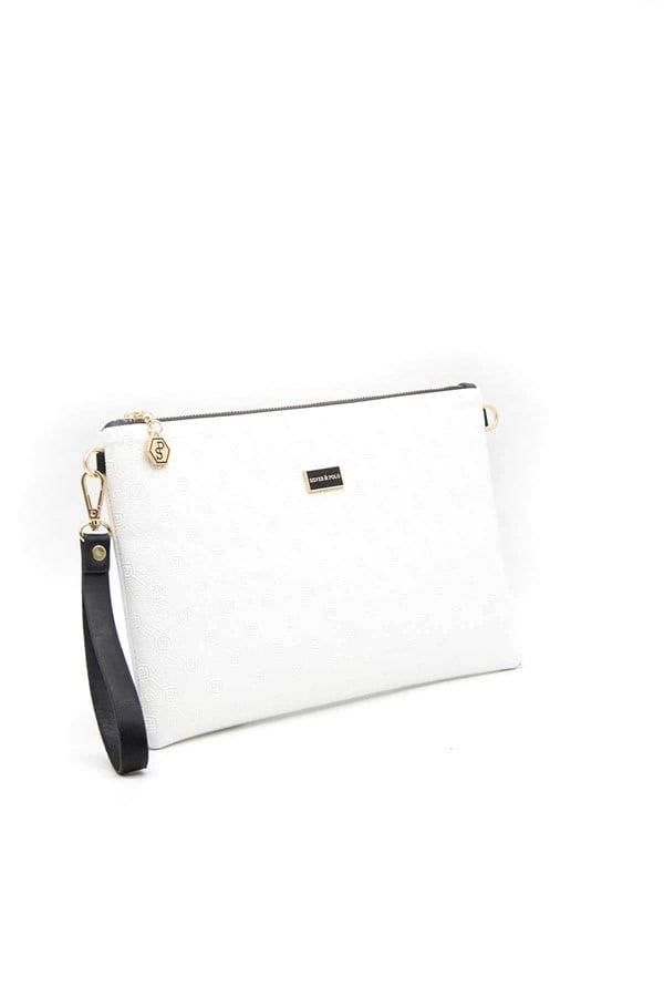 Silver Polo Beyaz - Beyaz Logolu Kadın Portföy ve Clutch El Çantası SP1034