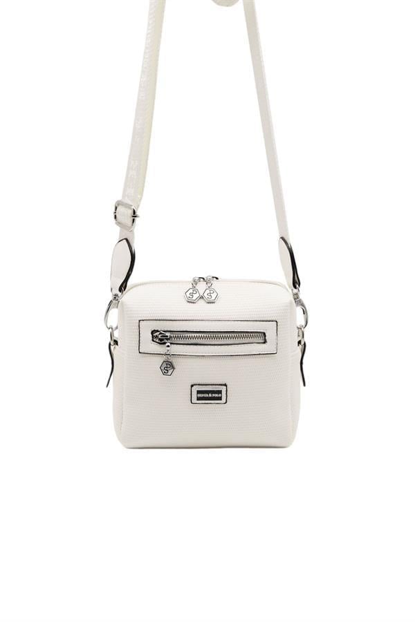 Silver Polo Beyaz - Beyaz Petek Kadın Çapraz Çanta SP1038