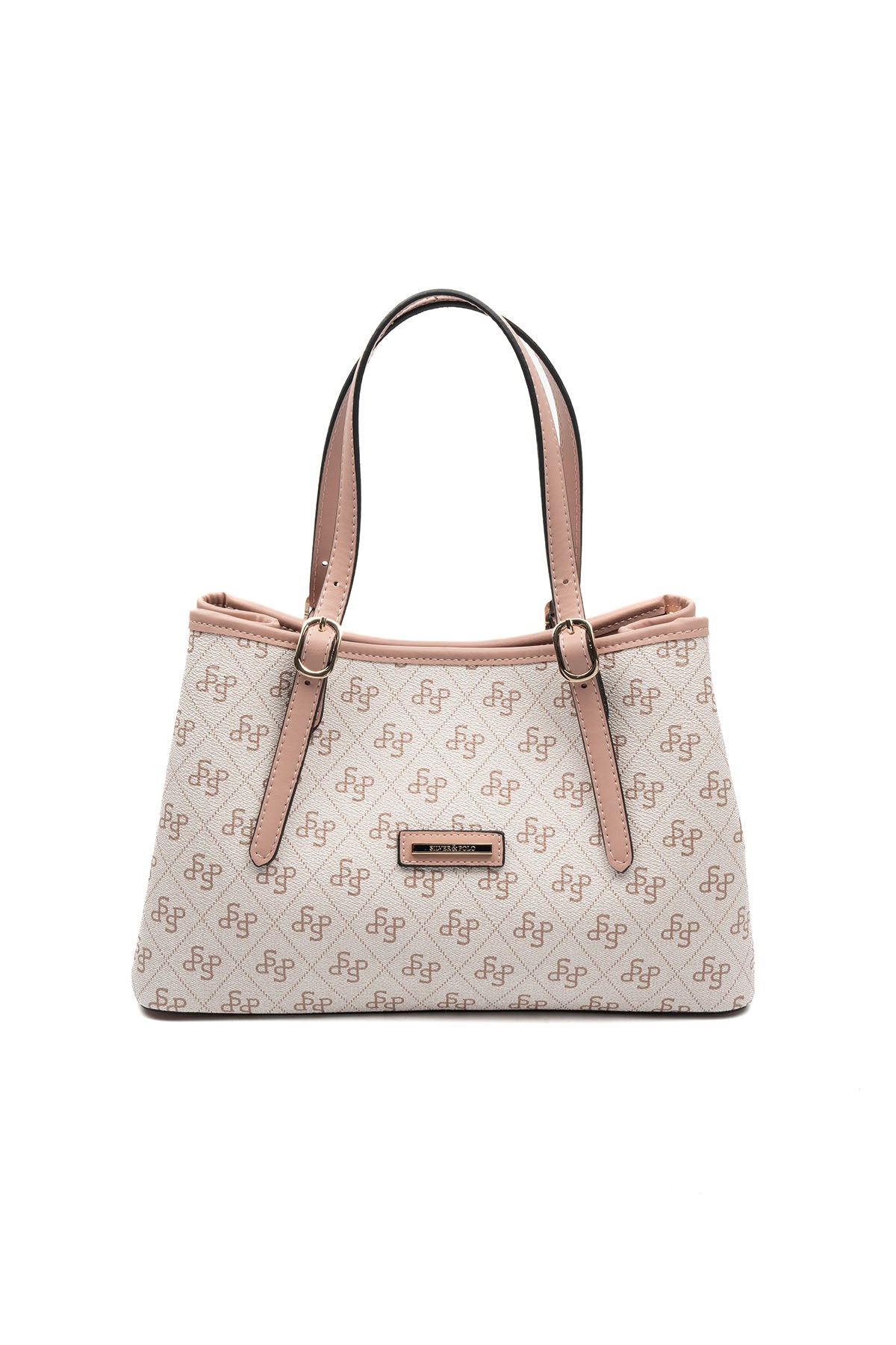 Silver Polo Pembe - Somon Monogram Kadın El Çantası SP1252