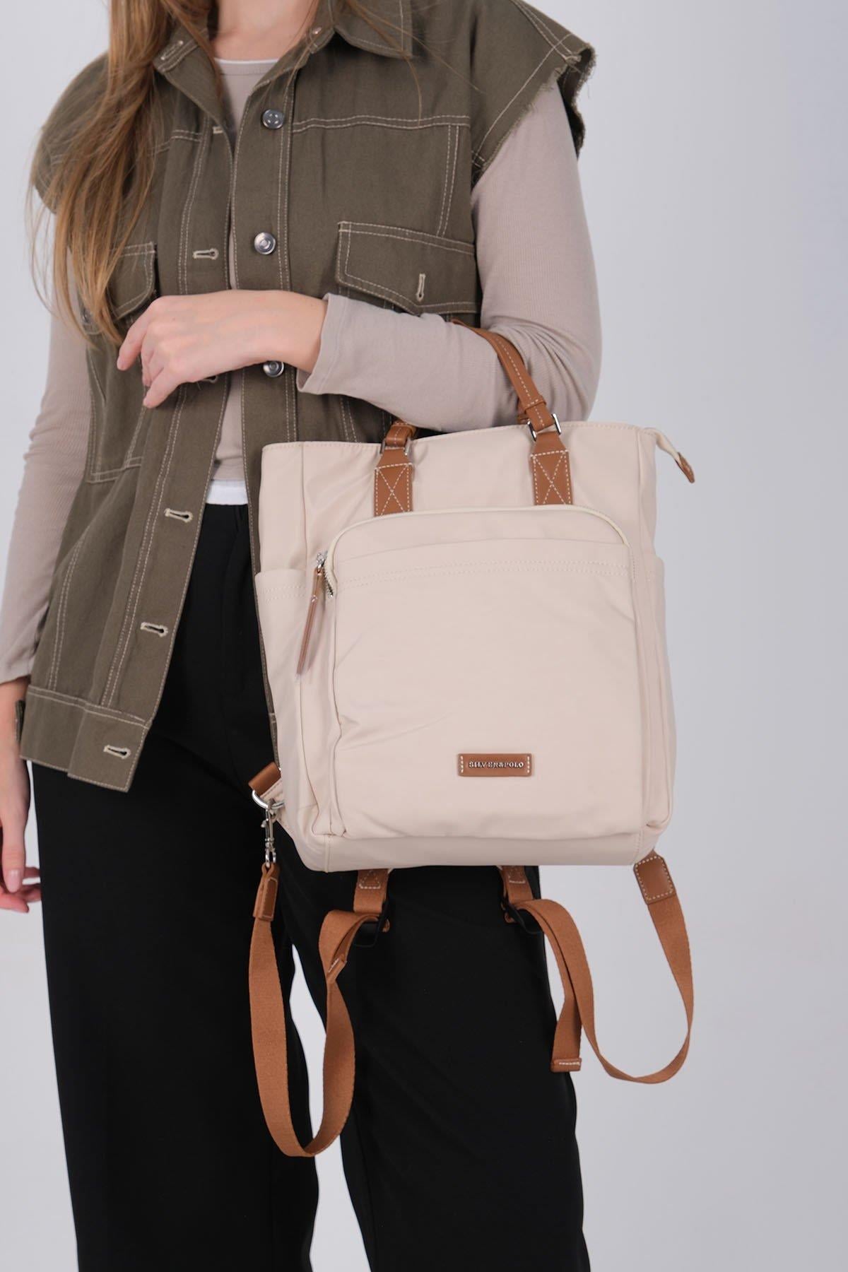 Silver & Polo SP1226 Kadın El Çantası Saten Bej-Taba