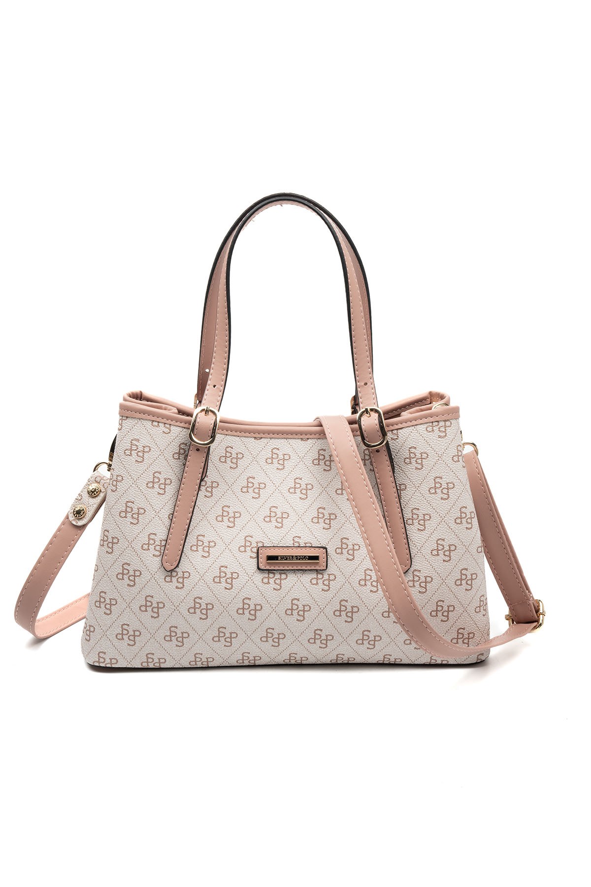 Silver Polo Pembe - Somon Monogram Kadın El Çantası SP1252