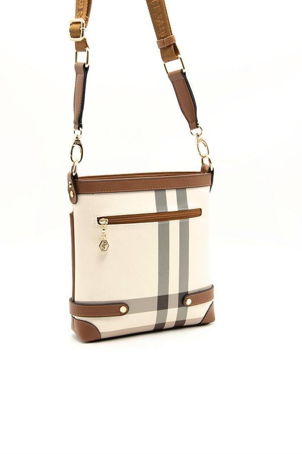 Silver & Polo SP1120 Kadın Çapraz Çanta Ekose Krem-Taba