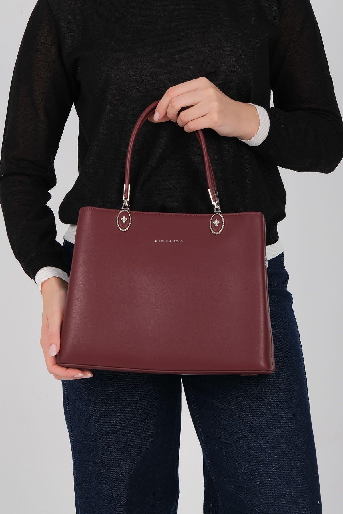 Silver Polo SP1234 Kadın El Çantası Cilt Bordo-Bordo