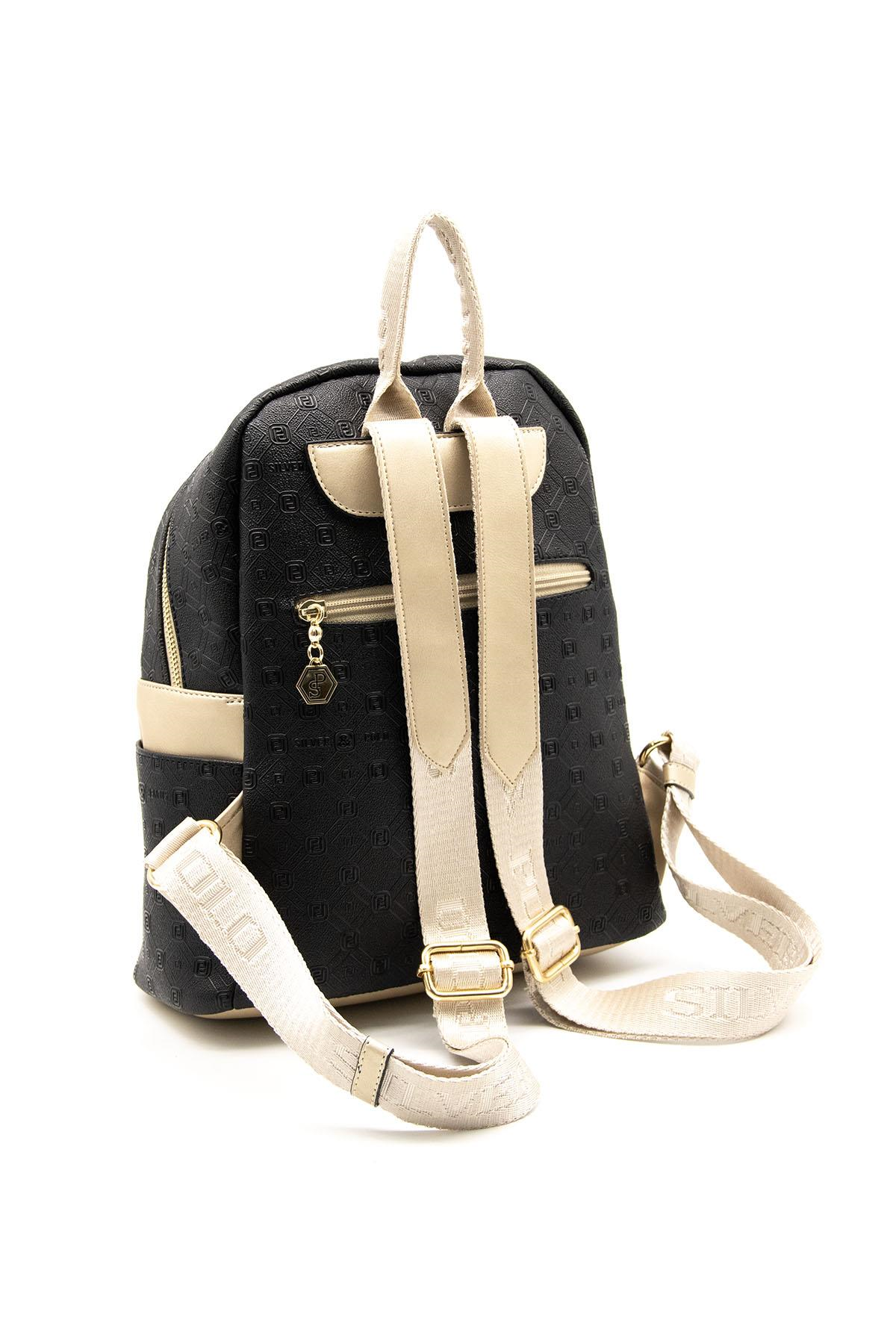 Silver & Polo SP926 Kadın Sırt Çantası Logolu Siyah-S.Nut