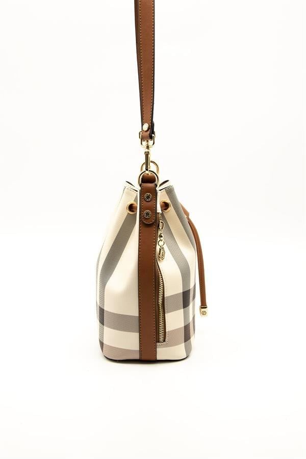 Silver & Polo SP1137 Kadın Omuz Çantası Ekose Krem-Taba