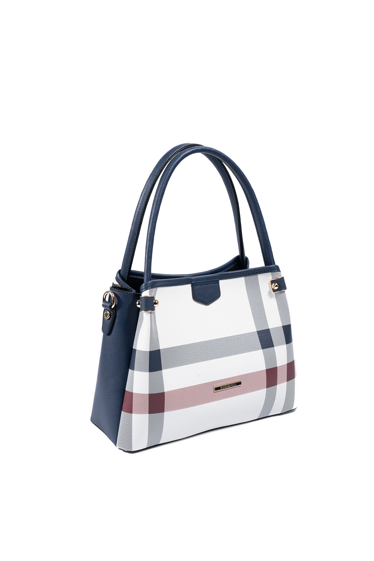 Silver & Polo SP1254 Kadın El Çantası Ekose Beyaz-Lacivert