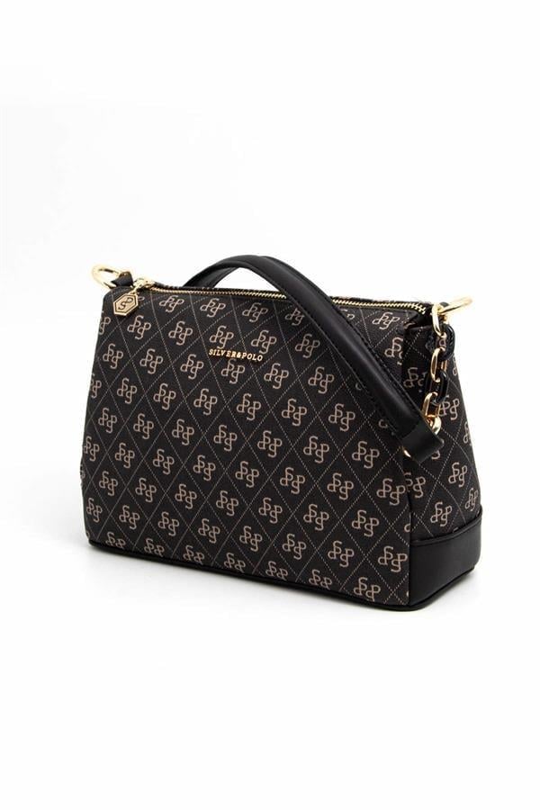 Silver & Polo SP910 Kadın Çapraz Çanta Monogram Füme-Siyah