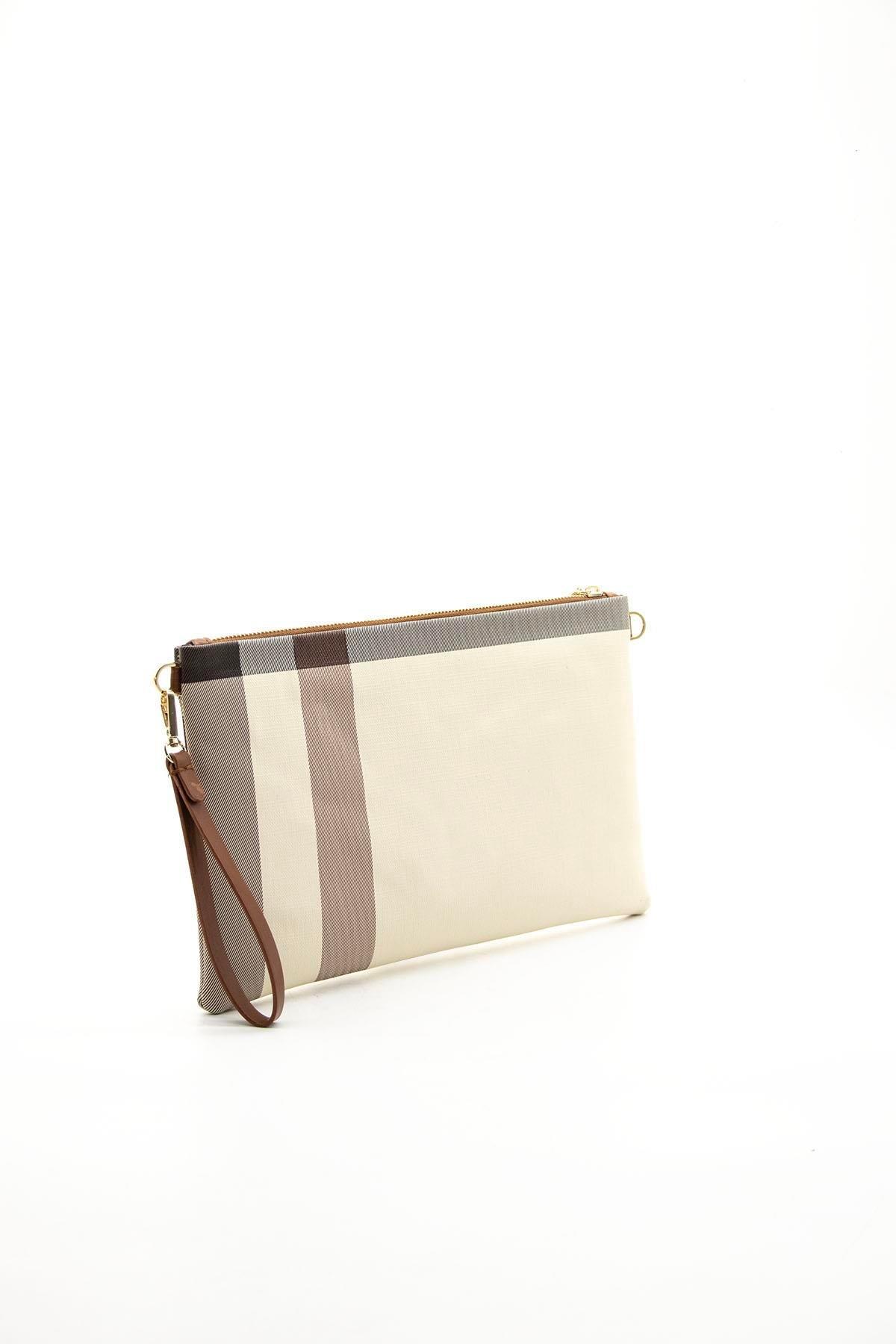 Silver & Polo SP1034 Kadın Portföy & Clutch Ekose Krem-Taba
