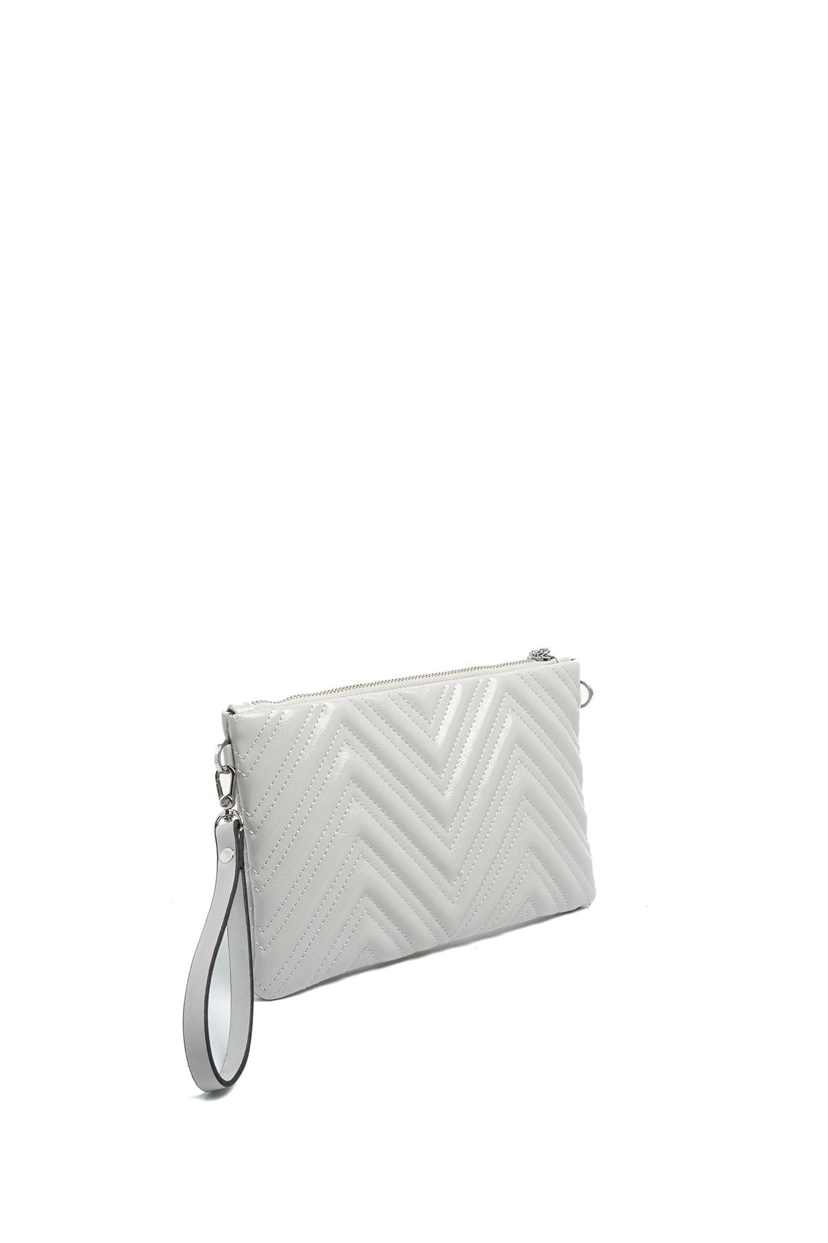 Silver Polo Gri - Gri Kapitone V Kadın Portföy ve Clutch El Çantası SP1250