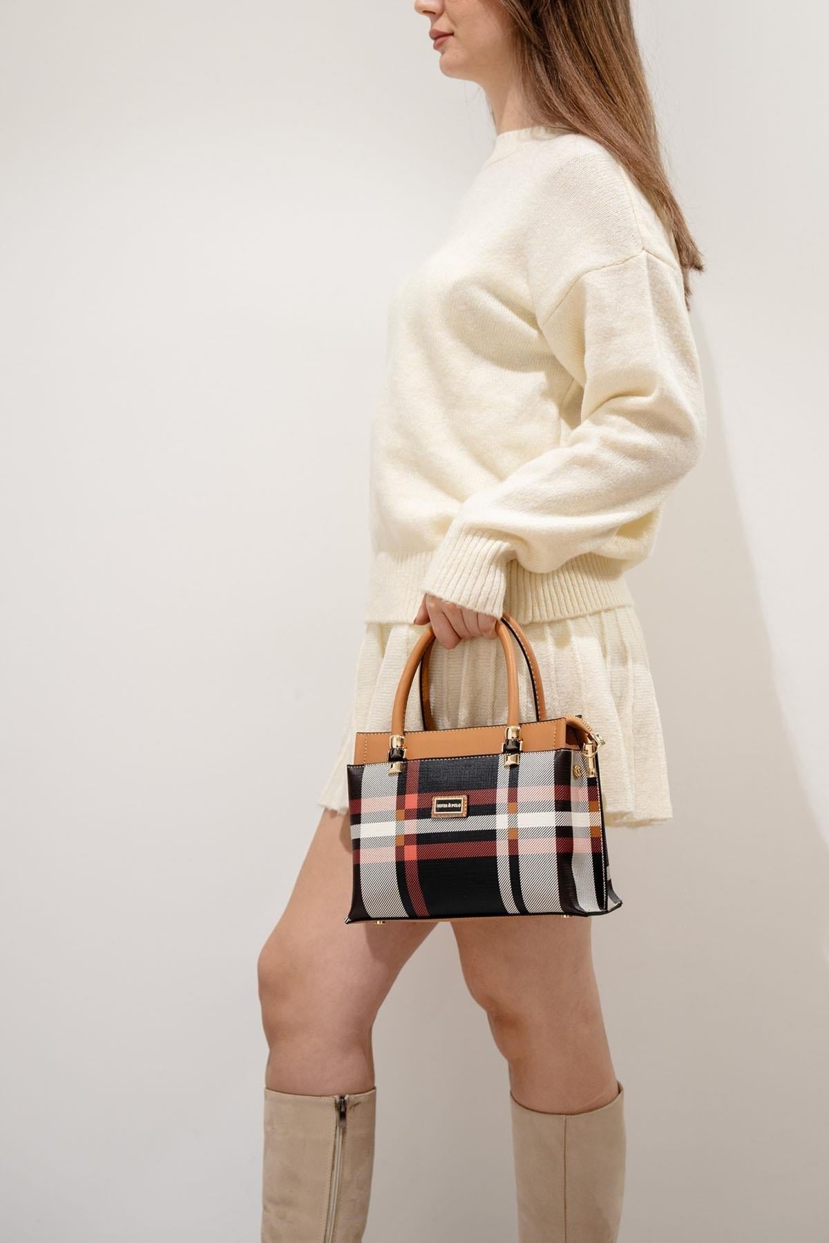 Silver & Polo SP826 Kadın El Çantası Ekose Siyah-A.Taba