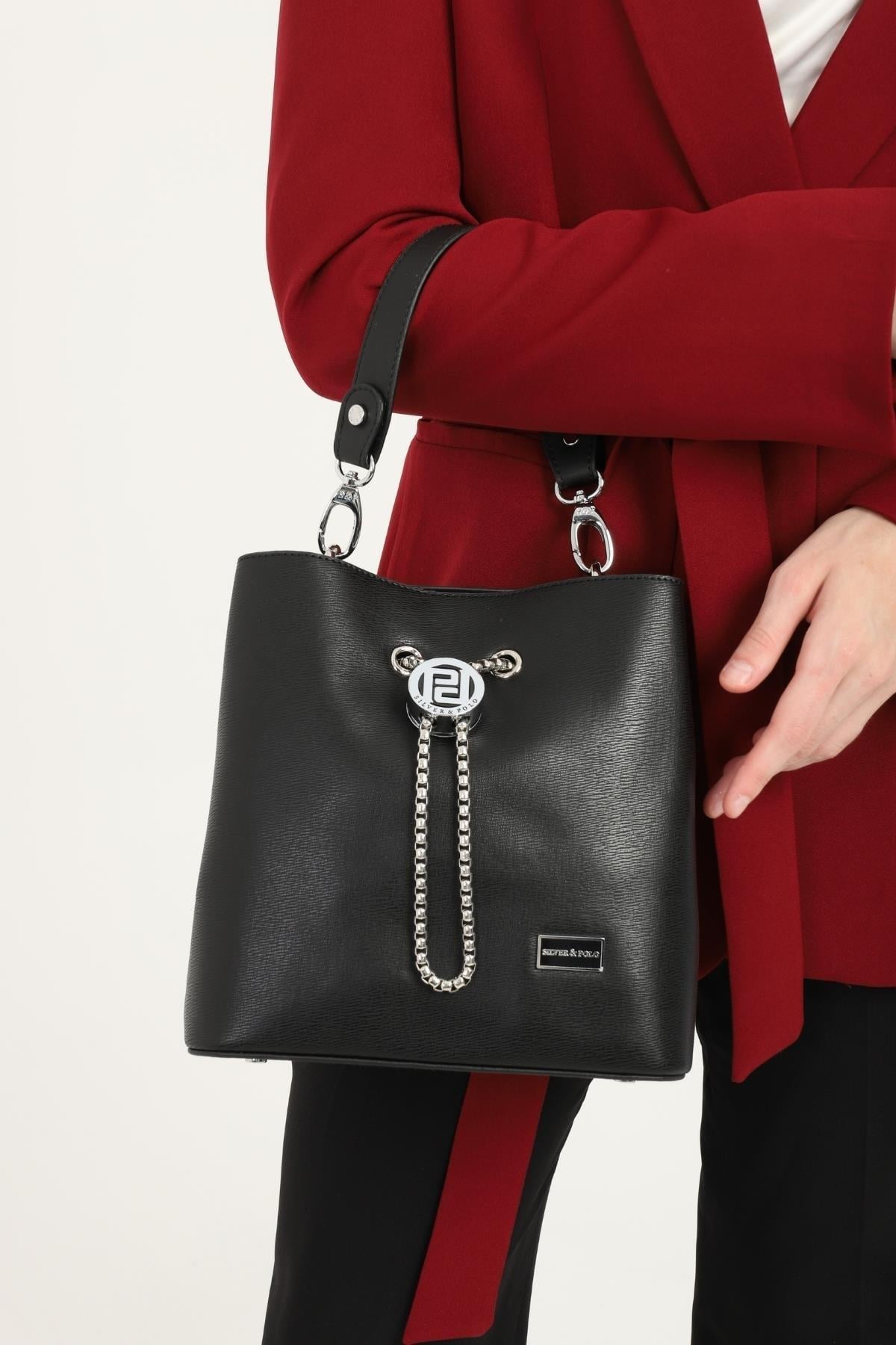 Silver Polo Siyah - Siyah Düz Kadın Çapraz Çanta SP967