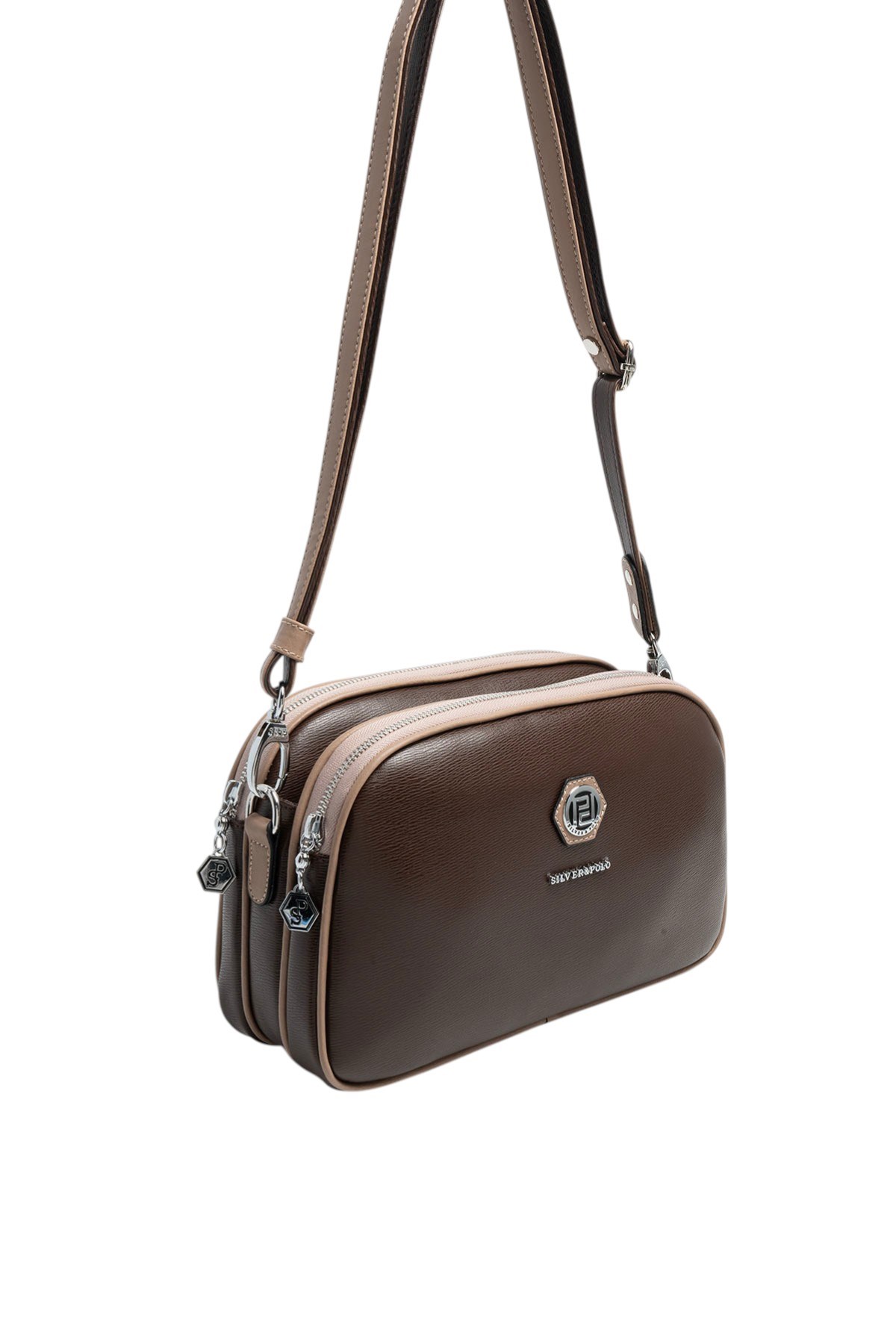 Silver Polo Kahve - Latte Düz Kadın Çapraz Çanta SP745