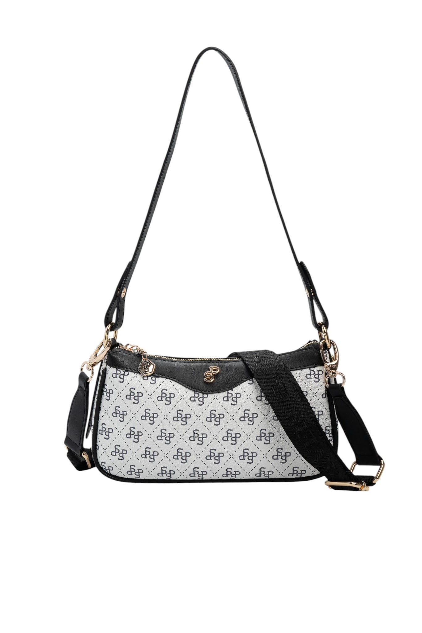 Silver Polo Beyaz - Siyah Monogram Kadın Çapraz Çanta SP1274