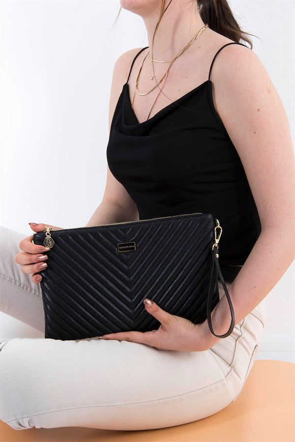 Silver & Polo SP1034 Kadın Portföy & Clutch Kapitone V Siyah