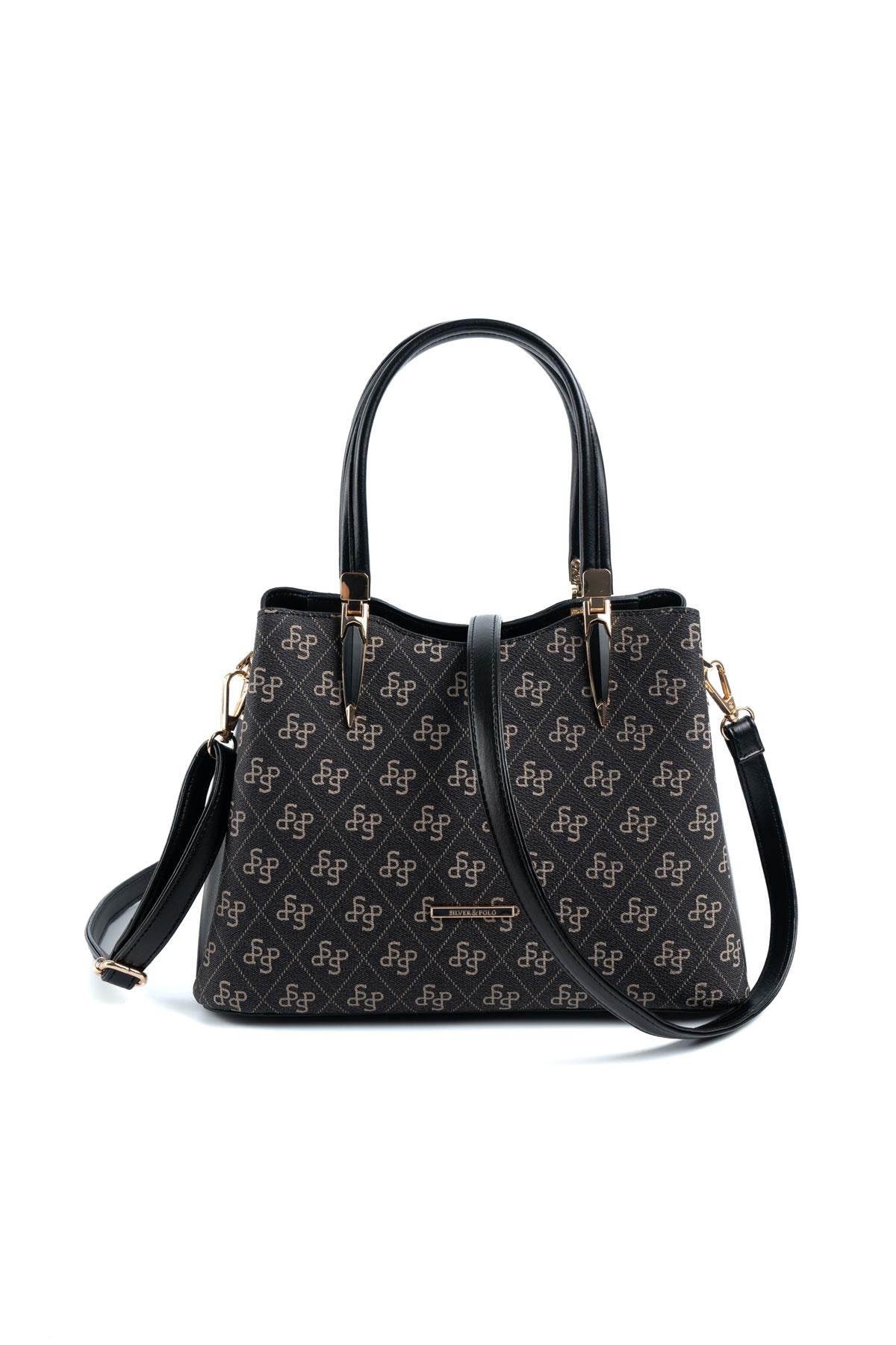 Silver & Polo SP1205 Kadın El Çantası Monogram Füme-Siyah