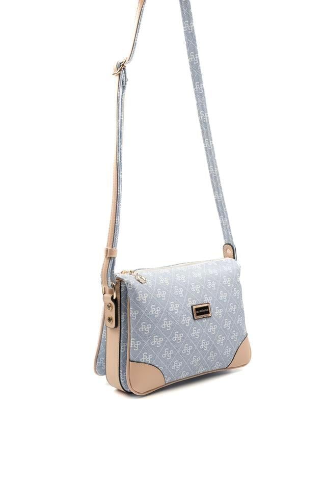 Silver Polo SP784 Kadın Çapraz Çanta Monogram Mavi-Ten