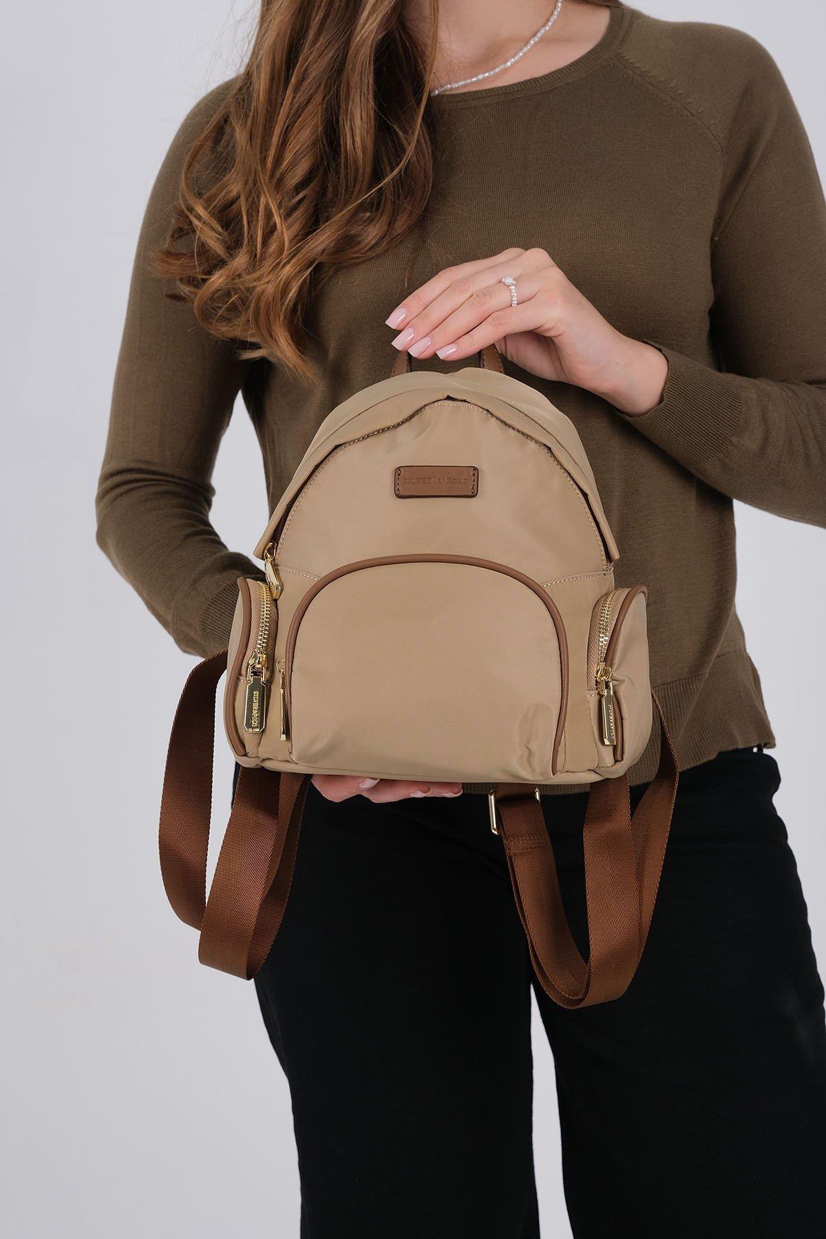 Silver Polo SP1208 Kadın Sırt Çantası Saten Vizon-Camel