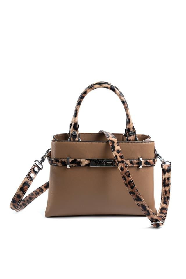 Silver Polo Bizon - Leopar Taba Düz Kadın El Çantası SP1149