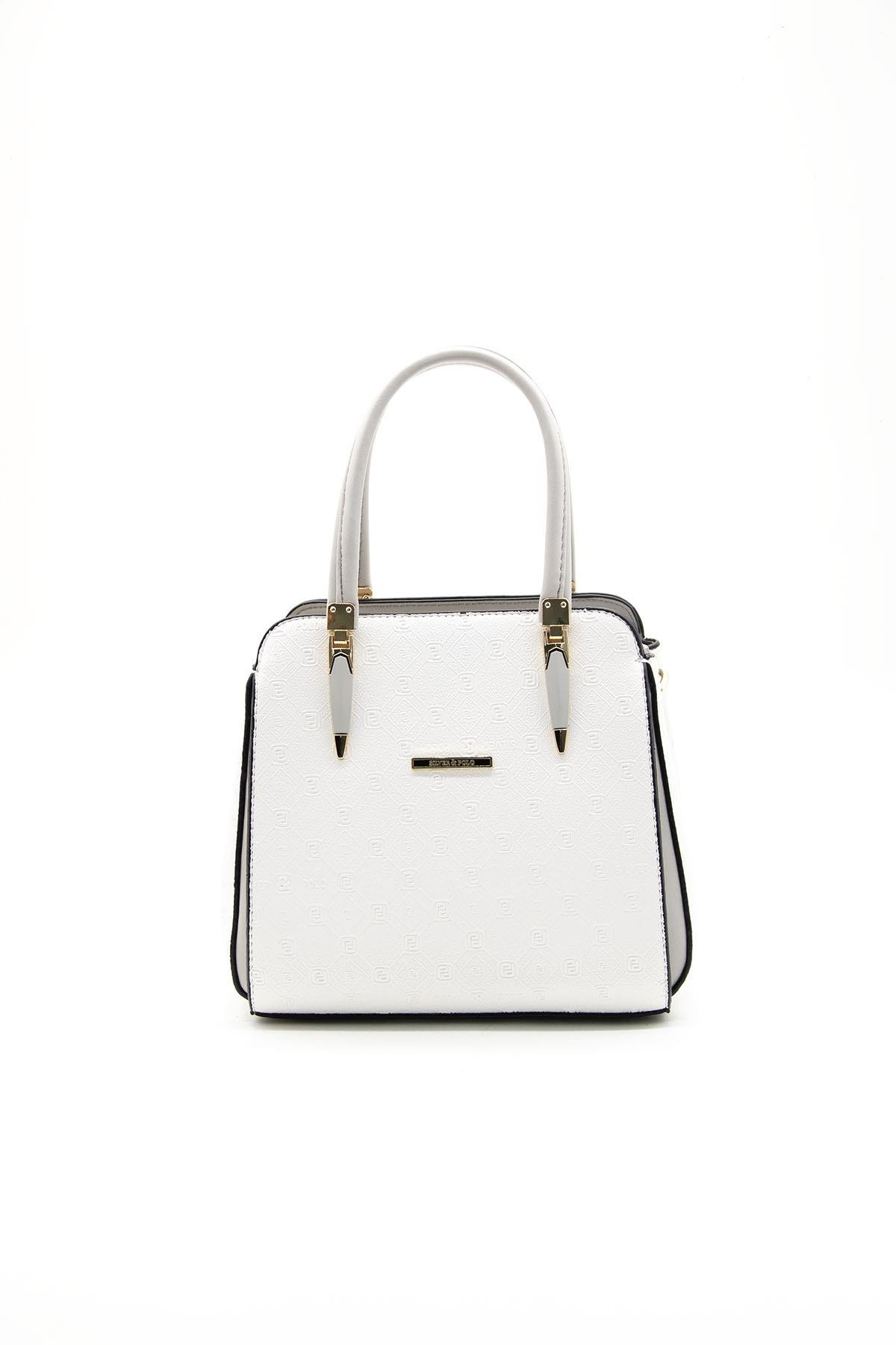 Silver & Polo SP1136 Kadın El Çantası Logolu Beyaz-A.Gri
