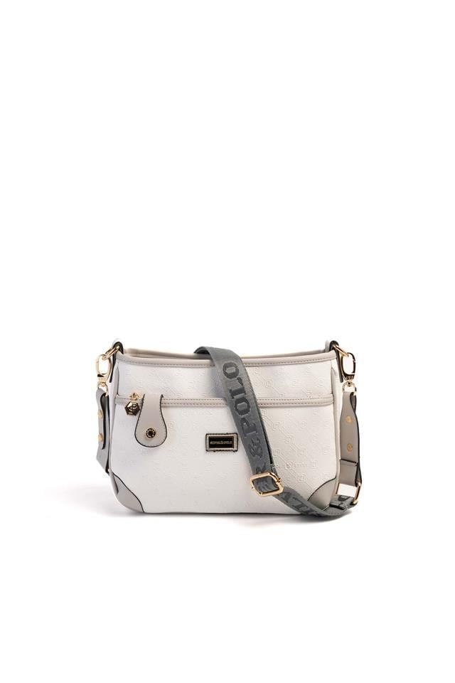 Silver & Polo SP1160 Kadın Çapraz Çanta Logolu Beyaz-A.Gri