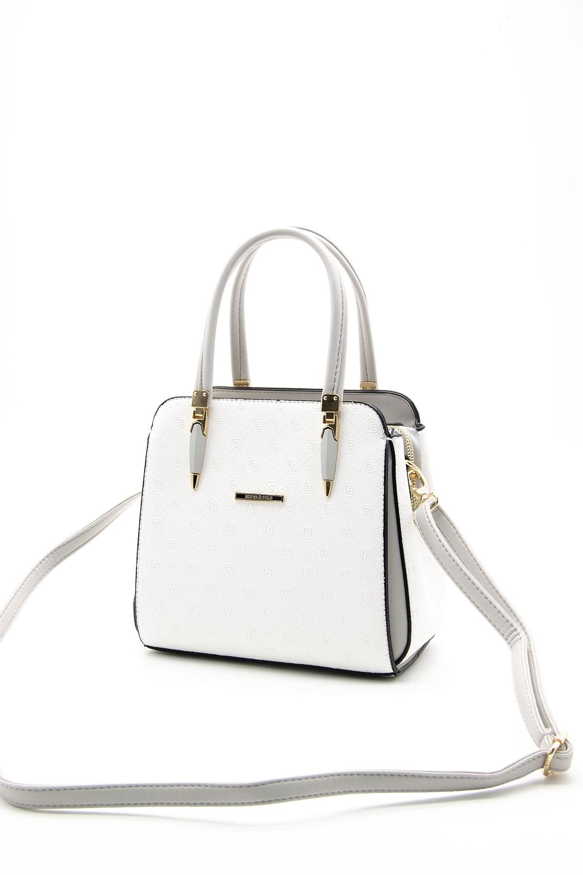 Silver & Polo SP1136 Kadın El Çantası Logolu Beyaz-A.Gri