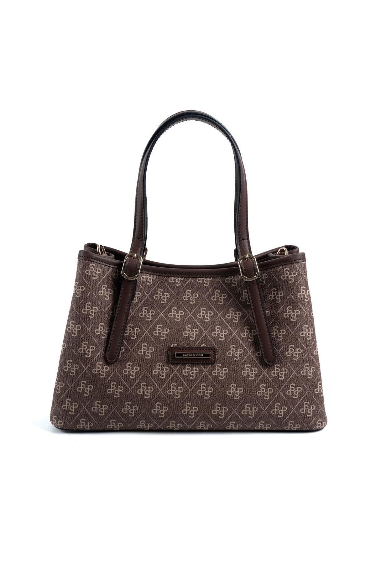 Silver Polo SP1252 Kadın El Çantası Monogram Kahve-Kahve