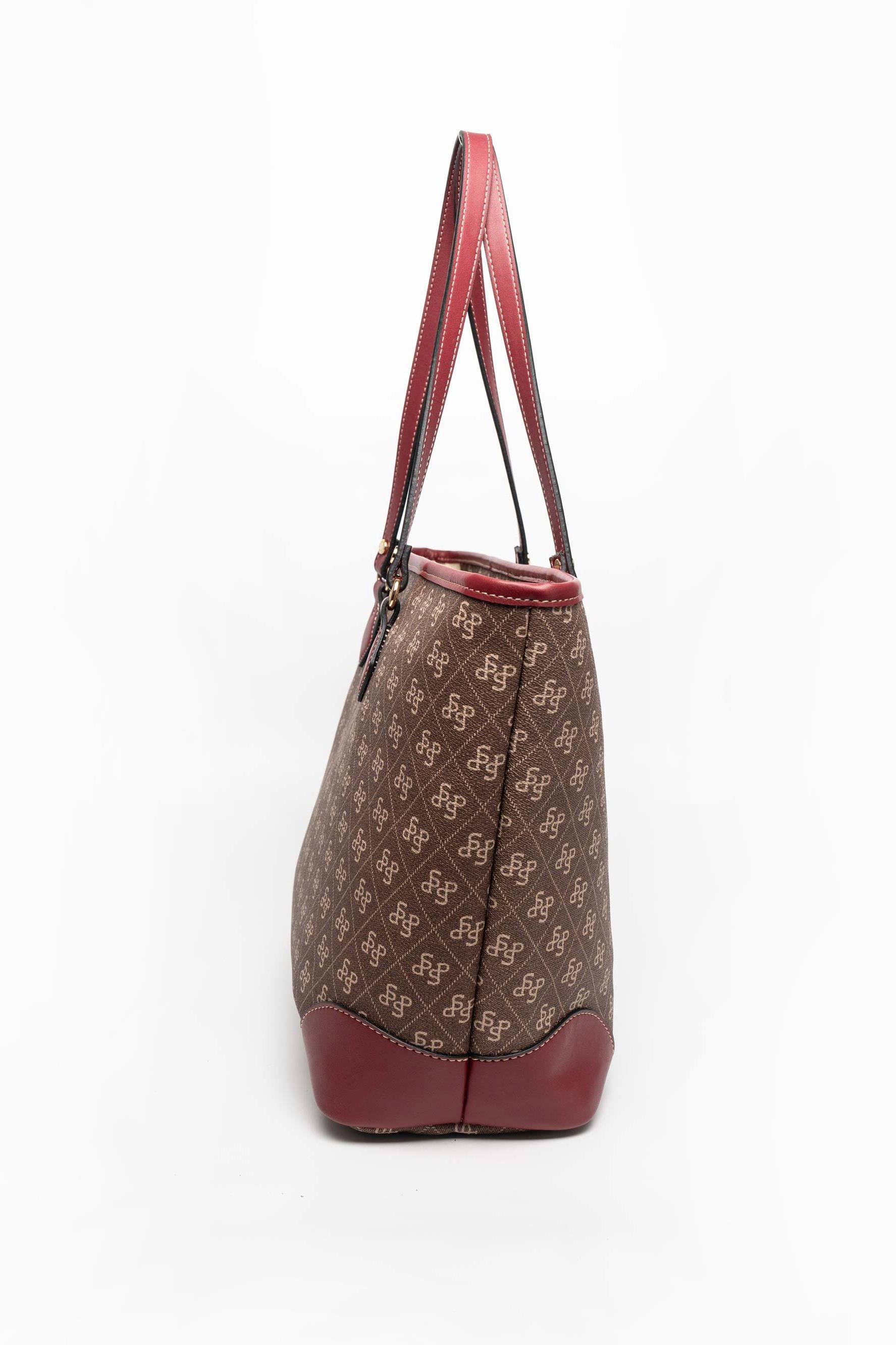 Silver Polo SP1169 Kadın Omuz Çantası Şeritli Monogram Kahve-Bordo