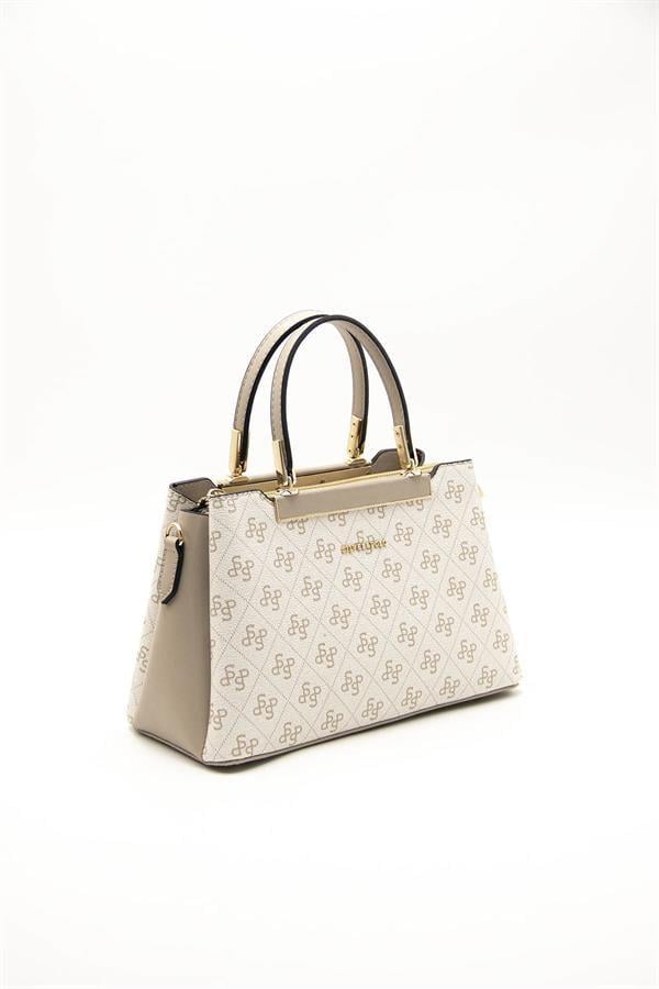 Silver Polo Bej - Kum Monogram Kadın El Çantası SP913