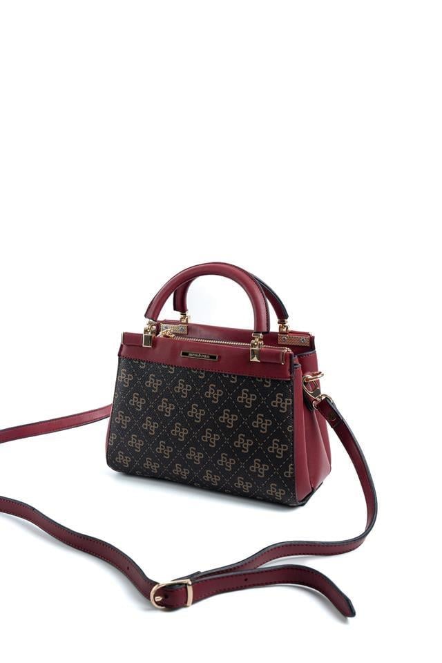 Silver & Polo SP1193 Kadın El Çantası Monogram Kahve Sarı-Bordo