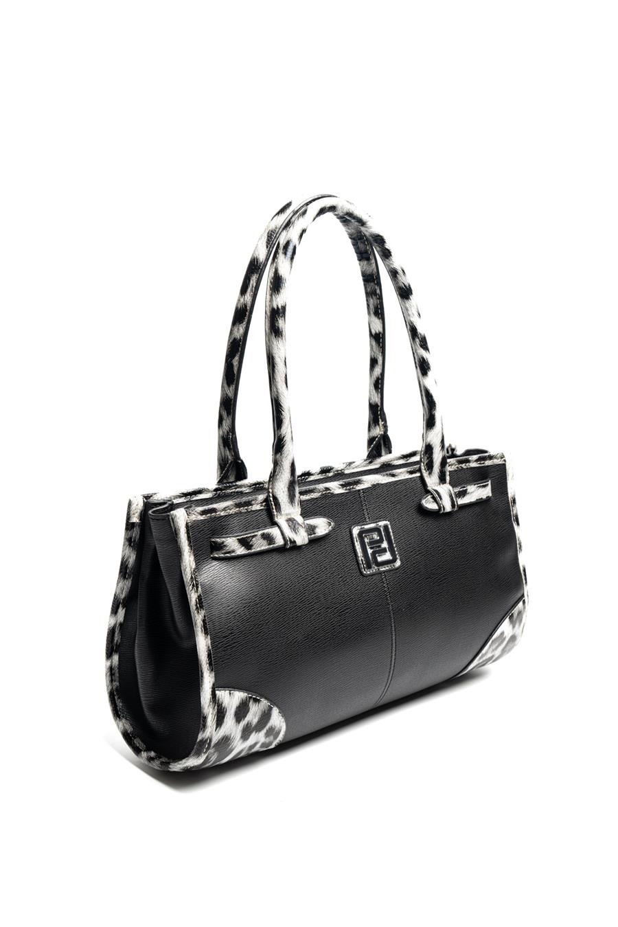 Silver Polo SP1261 Kadın El Çantası Düz Siyah-Leopar Gri