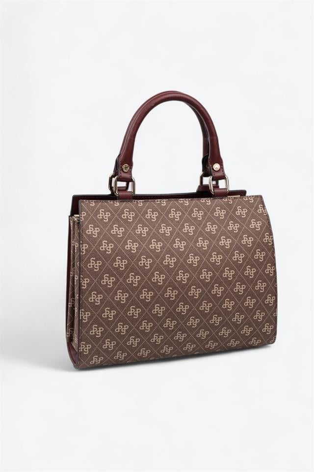 Silver Polo SP1174 Kadın El Çantası Monogram Kahve-Bordo