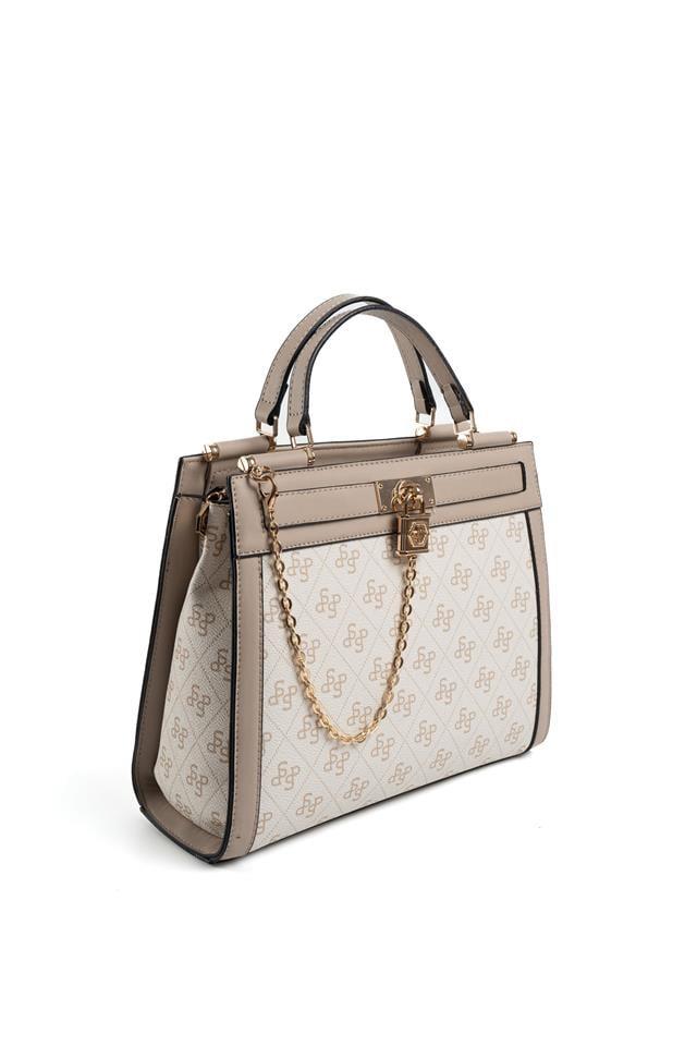 Silver & Polo SP1166 Kadın El Çantası Monogram Bej-Kum