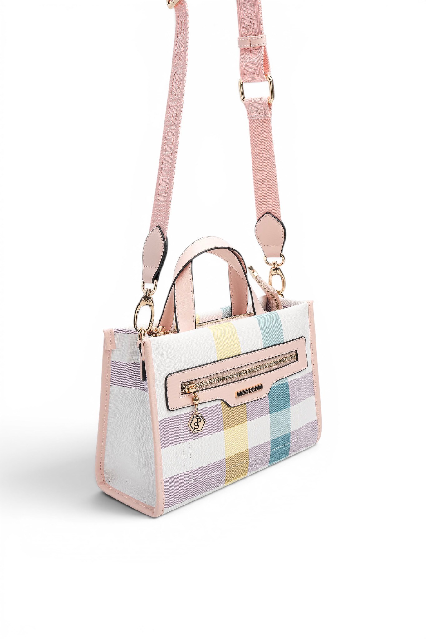 Silver Polo Lila - Pembe Ekose Kadın El Çantası SP1271