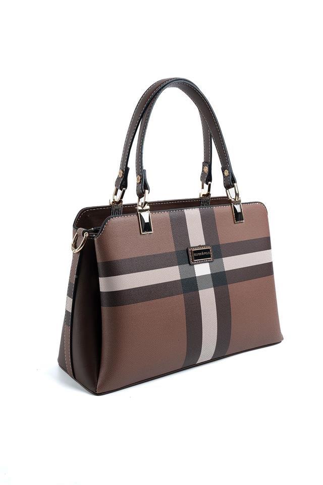 Silver & Polo SP972 Kadın El Çantası Ekose Koyu Kahve-Kahve